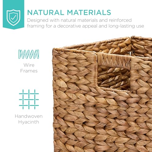 Best Choice Products 13x13in Pack of 5 Cube Storage Baskets, Water Hyacinth Multipurpose Collapsible Organizers, Handwoven Laundry Totes for Laundry, Living Room, Kids Room & Nursery - Chestnut - color: Chestnut, size: 13x13in
