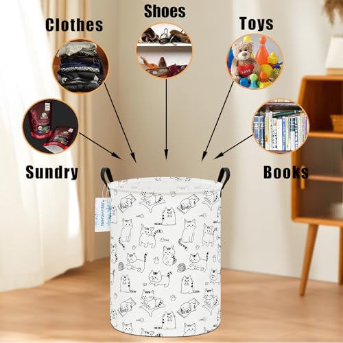 LANGYASHAN Laundry Basket Canvas Fabric Collapsible Organizer Basket for Storage Bin Toy Bins Gift Baskets Bedroom Clothes Children Nursery Hamper (Cat) - color: Round Cat