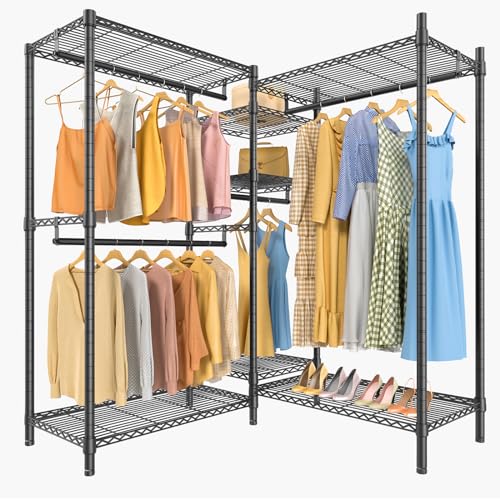 VIPEK L6 Heavy Duty Clothes Rack L Shape Clothing Rack 5-Tier Wire Garment Rack Freestanding Closet with 7 Adjustable Shelves & 4 Hanging Rods, 42.1" L x 42.1" W x 76.4" H, Max Load 850LBS, Black - color: Black, size: Small