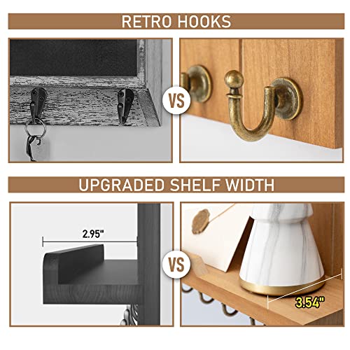 Rebee Vision Decorative Key Holder for Wall Shelf - Farmhouse Wood Wall Hanging Mail Organizer with 7 Sturdy Key Hooks for Home Entryway Decor - Stylish Key Racks (Light Brown,15-inch) - color: Light Brown, size: 15-inch