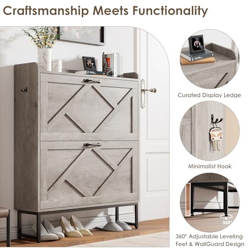 Nicetree Shoe Cabinet Storage for Entryway,Narrow Shoe Storage Cabinet, Space-Saving Shoe Organizer Cabinet, Vertical Entryway Solution for Foyer, Mudroom, Gray - color: Toasted Gray, style: 2-Drawers
