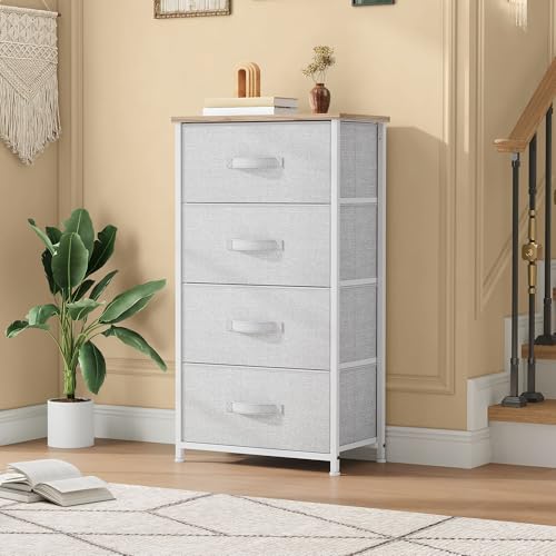 DWVO 4 Drawers Dresser, Dresser for Bedroom, Fabric Storage Tower, Chest of Drawers, Organizer Unit for Closets, Living Room - color: Light Grey, style: 4-Drawer