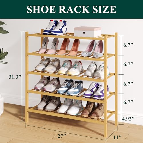 Smiry Bamboo Shoe Rack for Closet, 5 Tier Wooden Stackable Shoe Organizer, Free Standing Shoes Storage Shelf for Entryway, Front Door Entrance, Natural - color: Natural, size: 5 Tier - Medium