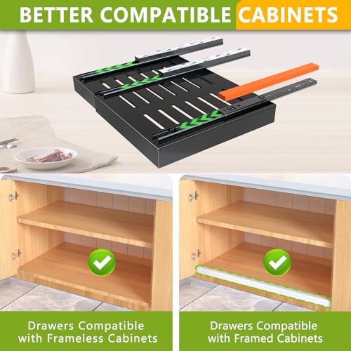 Mlinavn Pull Out Cabinet Organizer 21" Deep Expandable Slide Out Drawer Organizers,No Drill Roll Out Drawers Adhesive with Nano Compatible Framed Cabinets Shelves for Kitchen Pantry Adjustable Width - color: Black, size: 21"D x12.4"-20.47"W (1 Pack)