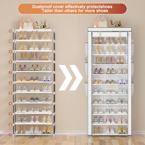 OYREL Shoes Rack 10 Tier Tall Shoe Rack with Storage Pockets, Fabric Covered Shoe Racks,Metal Shoes Rack Organizer for Closets,Bedroom, Garage - color: Multi Color