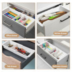 2Pcs Expandable Sliding Drawer Tray with Adjustable Dividers, White Plastic Deep Desk Drawer Dividers Organizers Expandable 11.4 to 18.1 Inches For Utensils Office Bathroom Bedroom Kitchen