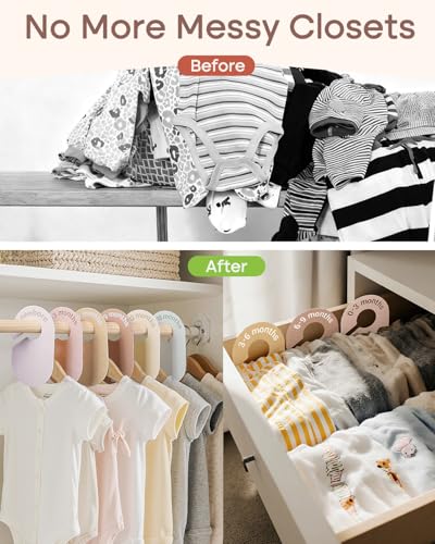 Baby Size Clothes Dividers for Closet: Nursery Age Hanger Organizer by Months for Boho Room Decor - Set of 8 Toddler Clothing Separators from Newborn to 2T Infant - style: Solid Color