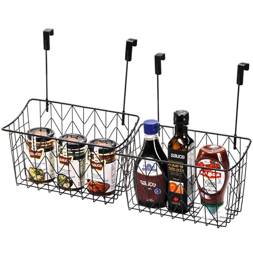 AVLA 2 Pack Over The Cabinet Door Organizer, Grid Storage Baskets with Hooks, Metal Wall Hanging Basket Holder Rack, Wire Kitchen Sink Organization Bin for Bathroom Shampoo, Body Wash
