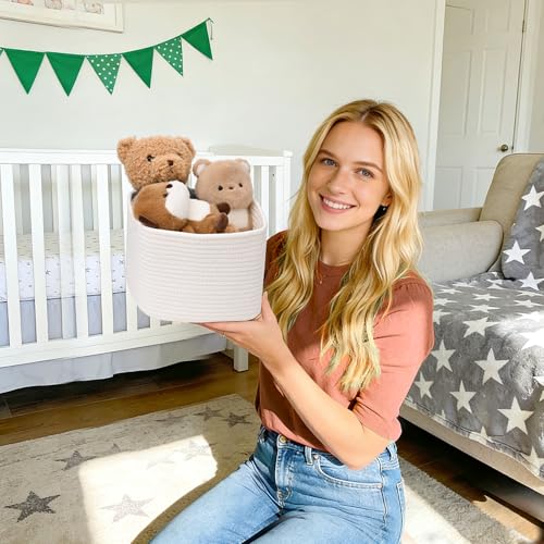 3 Pack Cube Storage Bin, 9”x9”x7” Cotton Rope Woven Baskets for Organizing Toys Clothes Towels, Square Gift Storage Baskets for Shelves, Nursery, Closet, Bathroom, Pantry (White) - color: White, size: 9" x 9" x 7"