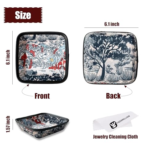 Decorative Catchall Tray with Jewelry Cleaning Cloth - Jewelry Organizer Trays for Keys, Watch, Jewelry, Cosmetics, Candy - Valet Tray Organizer for Bedroom, Nightstand, Entryway Table (Orange-Red)