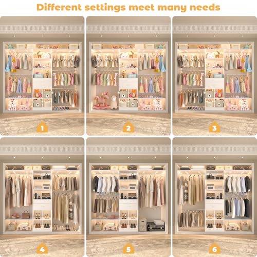 Besiost Closet System - 8FT Closet Organizer System with Wooden Drawers, 96" Closet Systems for Walk-In Closets with Cuttable Hanging Shelving, White - color: White, size: 8FT