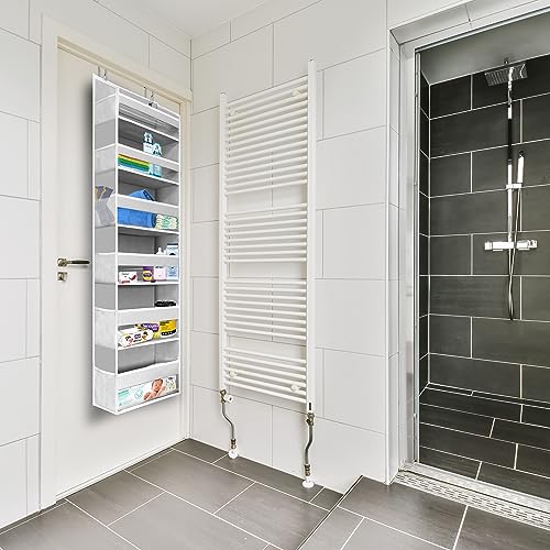 HOMELUX THEORY UPGRADED 6 Tiers Over The Door Organizer Hanging - 100D EXTRA THICK & 50lbs HUGE CAPACITY, 12 Side Mesh Pockets Over The Door Shoe Organizer, Hanging Closet Organizer (Light Gray, 2pc) - color: 2. Light Gray, size: Standard 2 sets