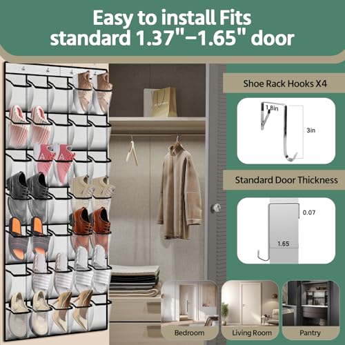 PAULONE 35 Pocket Over the Door Shoe Organizer,Reusable Breathable Large Mesh Bag Men's & Women's Sneaker Organizer,Shoe Organizer for Kids,Hanging Shoe Storage Hanging Bag (2PCS-White) - color: 2PCS-White