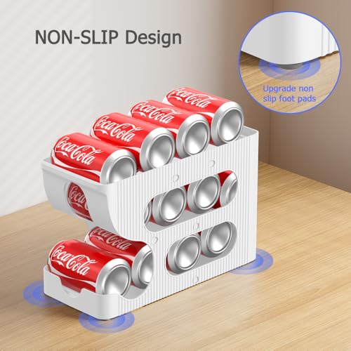 Sotfamily Soda Can Organizer for Pantry/Fridge, Automatic Rolling Pop Can Dispenser/Storage/Holder/Container for Refrigerator or 12" Deep Shelf, Space-Saving Drink Organizer for 12 Standard Cans - size: 1 Pack