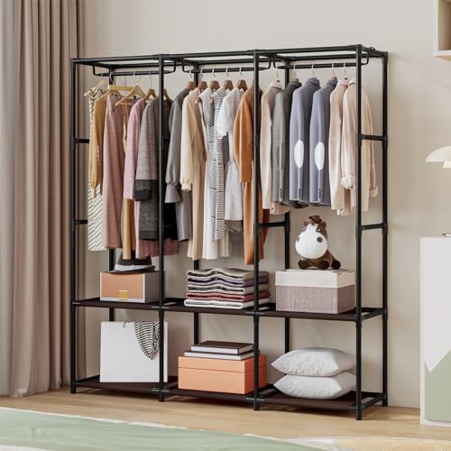 SORCEDAS Portable Closet Wardrobe Storage Organizer Metal Hanging Rack Non-Woven Fabric 50 Inch (Coffee) - color: Coffee, size: 50 Inch