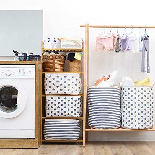 Sea Team Collapsible Canvas Fabric Storage Basket with Handles, Rectangle Waterproof Storage Bin, Box, Cube, Foldable Shelf Basket, Closet Organizer, 16.5 x 11.8 x 9.8 Inches, Navy Stripe - color: Stripe/Navy Blue, size: 16.5 Inch (Pack of 1)