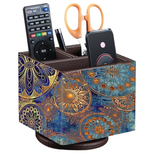 Remote Control Holder PU Leather TV Remote Caddy for Table, 360 Swivel Pen Holder for Desk Organizers and Accessories, Nightstand Organizer for Bedroom/ Office, Home Decorations for Living Room - color: Gears