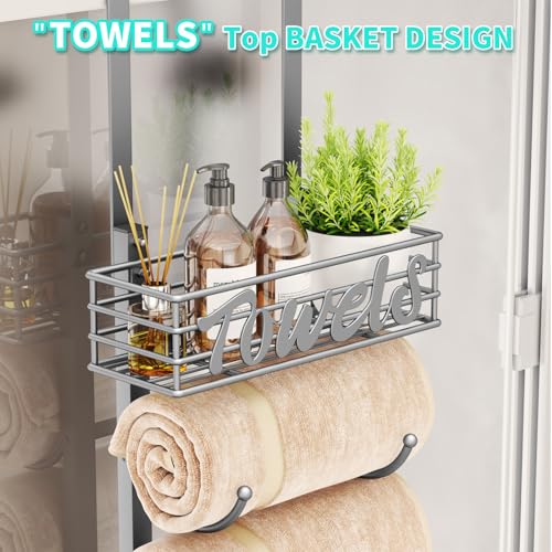 HapiRm Towel Racks for Bathroom Storage - 6 Tier Over The Door & Wall Mount Rolled Towel Storage Organizer Holder with Metal Shelf Basket for Small Bathroom, Camper, Rv - Sliver, Patented - color: Silver, size: 6-Tier