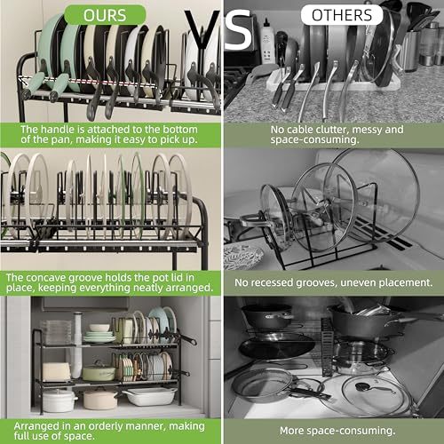 NETEL Adjustable Under Sink Organizers and Storage,Pots and Pans Organizer Under Kitchen Cabinet,Pan Lid Organizers Inside Cabinet,Expandable Cabinet Storage Shelf with Pan Rack and 14 Dividers - size: Multi-functional with 2 pot holders