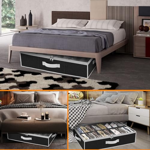 homyfort Under the Bed Shoe Storage Organizer for Closet, Extra Large Underbed Shoe Container, 2 Pack Fits 32 Pairs, Black - color: Black