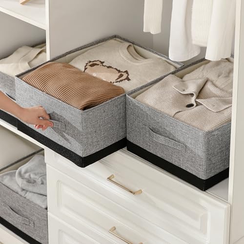 Linen Folding Storage Bins, 3 Pack Large Storage Baskets, Washable, Clothing Storage Bins with Handle, Closet Organizer for Storage Sweater,Sheets (gray black, 18½"x13½"x8½") - color: gray black, size: 18½"x13½"x8½"