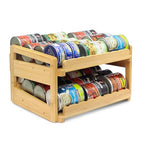 MinBoo Adjustable Can Organizer Rack, Two Tier Bamboo Stackable FIFO Cans Dispenser, Modern Style, Countertop, Assembly Required, Anti Shedding