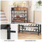 Kitstorack Shoe Rack, 4 Tier Shoe Organizer for 9-12 Pairs of Shoes, with 2 Drawers, 3 Fabric Shelves and Wooden Top, Shoe Rack for Closet Entryway, Rustic Brown