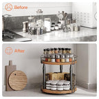 HOOBRO Lazy Susan Organizer Spice Rack, 2-Tier Height Adjustable Rotating Spice Organizer, for Kitchen Countertop and Cabinet, Rustic Brown BF05TL01 - color: Rustic Brown + Black