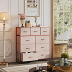 WLIVE 9-Drawer Dresser, Fabric Storage Tower for Bedroom, Hallway, Entryway, Closet, Tall Chest Organizer Unit with Fabric Bins, Steel Frame, Wood Top, Easy Pull Handle, Pink - color: Pink