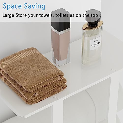 Towel Racks for Bathroom White, Bathroom Towel Rack with Shelf and 3 Hooks Wall Mounted, Towel Storage Rack for Small Bathroom - color: White, size: Square Tube
