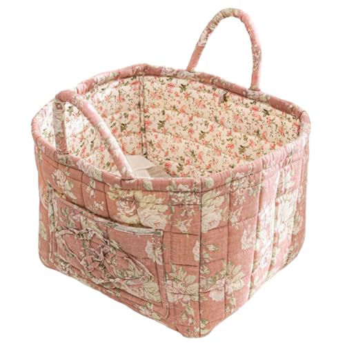 Boho Fabric Storage Basket, Boho Laundry Basket with Handle, Floral Pattern Foldable Laundry Baskets, Large Capacity Tote Bag Convenient for Organizing Clothes and Sundries (Pink) - color: Pink