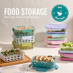 Ello Duraglass 3.4 Cup Meal Prep Sets 10Pc, 5 Pack Set- Glass Food Storage Container with Silicone Sleeve and Airtight BPA-Free Plastic Lids, Dishwasher, Microwave, and Freezer Safe, Melon - color: Melon, size: 3.4 Cup