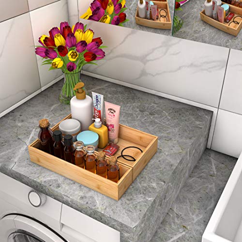 Drawer Organizer Utensil Holder for Kitchen, Small Wood Silverware Storage Organizer, Stackable Box Tray for Cutlery, Flatware, Bathroom Countertop Caddy for Makeup, Jewelry(12"6"2.5") - size: 12x6x2.5inch