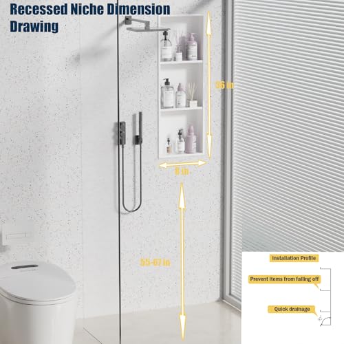 Stainless Steel Recessed Shower Caddy ，Organizer Storage for Room,Bathroom Insert Shelf with Three-Tier Shelves，Matte White （ 36" X 12"） - color: White, size: 36 * 12 in