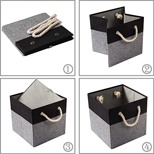 PRANDOM Large Foldable Cube Storage Bins 11x11 inch [4-Pack] Fabric Linen Storage Baskets Cubes Drawer with Cotton Handles Organizer for Shelves Nursery Closet Bedroom Black - color: Black, size: 11x11 inch(4-Pack)
