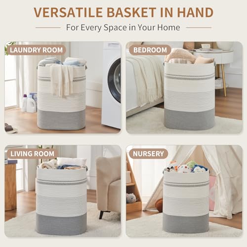 AINUOQI Laundry Basket with Handles - Blanket Basket & Hampers for Bedroom Aesthetic, Laundry Hamper & Blanket Storage for Living Room, Clothes Hamper, Tall, Large 17" x 14" x 22”, Grey - color: Grey, size: 85L