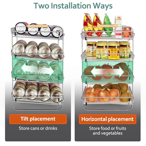 MAXIFFE 4 Tier Can Organizer for Pantry, 16.9" W×11.5" D×16.7" H, Space-Saving Adjustable Metal Hold 40 Standard 12-oz Cans Storage Rack Holder for Countertop Kitchen Soda Drinks Fruits, Chrome - color: Chrome, size: 4 Tier - 1 Pack
