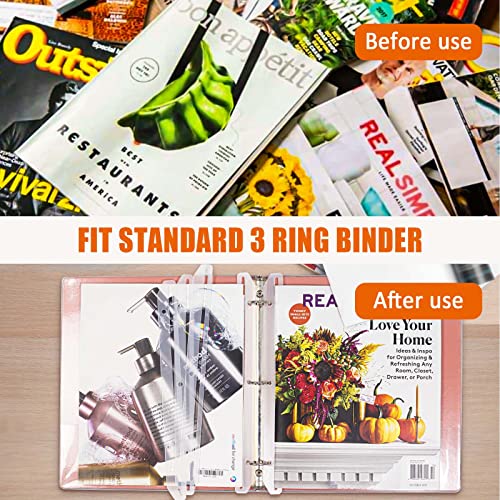 40Pcs 3 Hole Punched Magazine Holders, Magazine Organizer, 3 Ring Binder Insert Strips, Translucent White