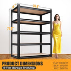 71.2" H Garage Shelving Heavy Duty Storage Shelves, Metal Adjustable Shelving Unit, Utility Garage Organizer Shelf for Basement, Pantry, Kitchen, Warehouse,15.7" Dx35.4 Wx71.2 H Black - size: 5-Wood-15.7"Dx35.4"Wx71.2"H