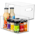 Plastic Food Storage 2 Pack Clear Container Bin with Handles for Organizing Kitchen, Pantry, Refrigerator, Freezer, Pantry, Cabinet, Closet, Bathroom. 10”x6”x5” - size: 10x6x5