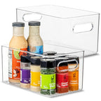 Plastic Food Storage 2 Pack Clear Container Bin with Handles for Organizing Kitchen, Pantry, Refrigerator, Freezer, Pantry, Cabinet, Closet, Bathroom. 10”x6”x5” - size: 10x6x5