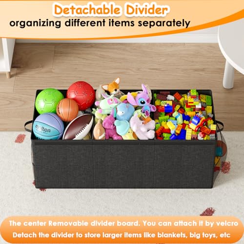 Extra Large Toy Box Chest with Lid, Kids Toy Storage Organizer for Boys Girls, Big Toy Bin Basket Extra Large Toy Storage Box for Living Room Playroom Nursery (40" x14" x16") - color: Black