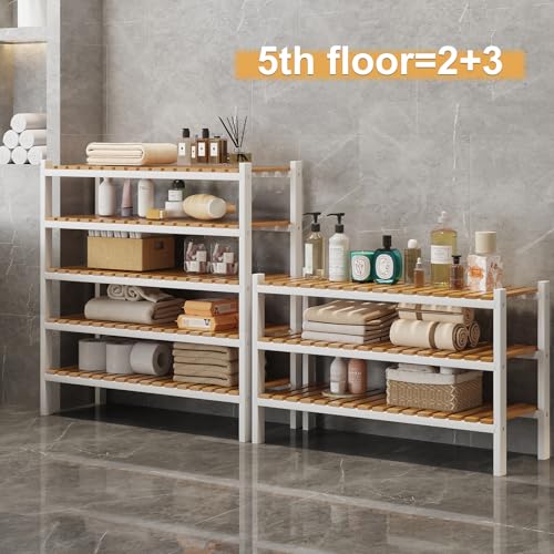 Bamboo Shoe Rack Organizer for Closet and Entryway-Space-Saving Narrow Shoe Stand-Versatile Shoe Holder for Door or Closet Shelf,Garage Bedroom can Freely Stack DIY Small Shoe Racks 3 Tier Mixed color - color: White+natural Color, size: 3-Tier