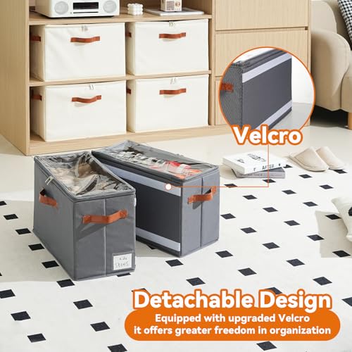 2 Pack Shoe Organizer for Closet, Foldable Shoe Storage Organizer with Adjustable Dividers and Clear Cover, Stackable Fabric Closet Shoe Organizer Storage Box Fits 16 Pairs, Gray - color: Gray-2 Pack, size: 17"L x 8.7"W x 12 ½"H