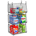 3-Pack Hanging Laundry Room Organizaton：Foldable Laundry Basket Wire Basket with 360°Rotating Hooks Small Space Organization Over Washer and Dryer Shelves - Hanging Closet Organizer, Black Patent - size: 3-Pack 13.9*11*28.9inch