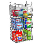 3-Pack Hanging Laundry Room Organizaton：Foldable Laundry Basket Wire Basket with 360°Rotating Hooks Small Space Organization Over Washer and Dryer Shelves - Hanging Closet Organizer, Black Patent - size: 3-Pack 13.9*11*28.9inch