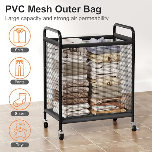 WOWLIVE Rolling Laundry Hamper with Wheels, 90L Laundry Basket with Removable Liner Bag, Laundry Sorter with Metal Handle, Large Capacity Clothes Hamper for Laundry Room, Bathroom and Dorm, Beige - size: 1-Section