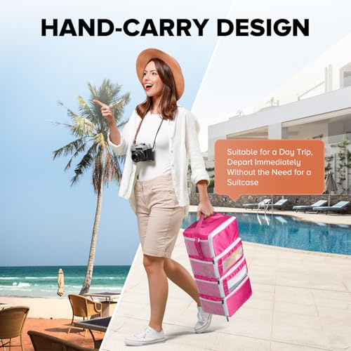 Suitcase Organizer, Travel Luggage Organizer Hanging Shelves Packing Cube Closet/Collapsible Portable Travel Organizer for Carry-on - color: Pink-S-4 Tier, size: Small
