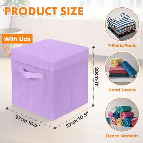ShellKingdom Storage Bins, Foldable Fabric Storage Cubes with Lid, Clothes Storage Organizer Drawer For Closet Toys Storage, 10.5 X 10.5 X 11 INCH, 2 Pack (Lavender) - color: Lavender, size: 11 inch (2 Pack)