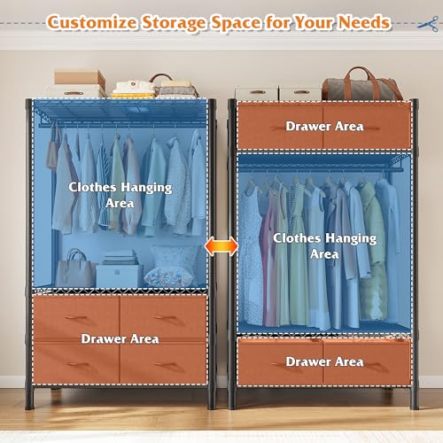 Raybee Clothes Rack, Heavy Duty Clothing Racks for Hanging Clothes, Portable Closet with 4 Drawers, Freestanding Garment Rack with Adjustable Shelves for Bedroom, Basement, Extra Space, Black - color: Black, style: Clothes Rack with Drawers
